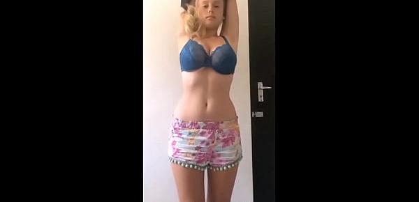  Teen blonde strips for camera